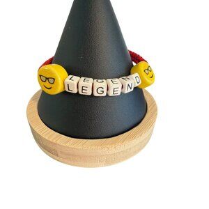 Venessa Arizaza Legend Bracelet Red Cord Adj Beaded Yellow Smiley Face 10.62g